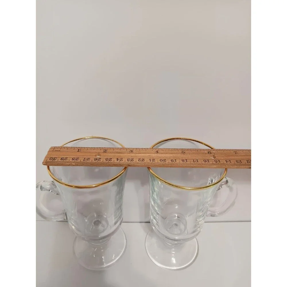 Irish Coffee Mug Clear Glass Handle  Footed Gold Trim PORTUGAL Lot Of 2
